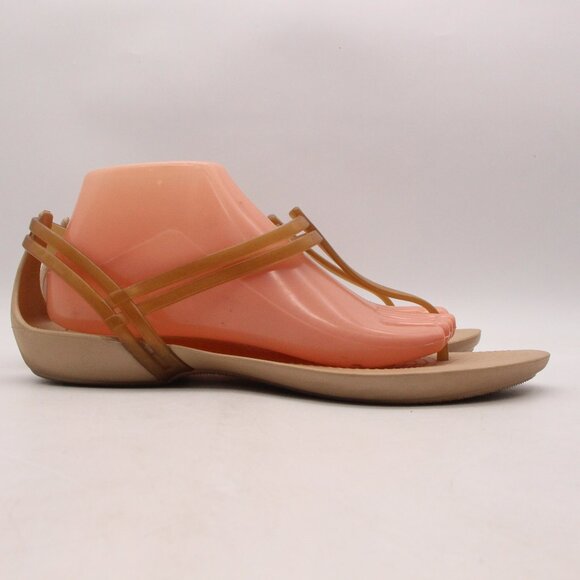 Crocs Isabella T-Strap Jelly Sandals Women's Size 11 Bronze Iconic Comfort Flat - Picture 1 of 9